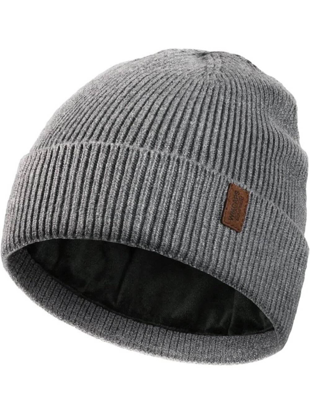 Unisex Grey Winter Beanie For Soft Fleece Lined Knit Ski Hat Warm Cap